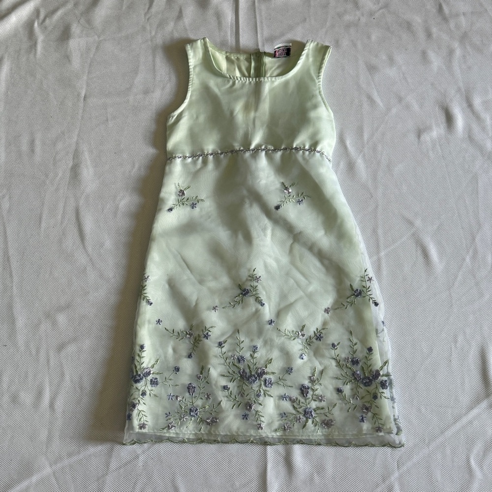 Brooke Lindsay Light Green Floral Dress – Size 6 Flower Girl / Special Occasion